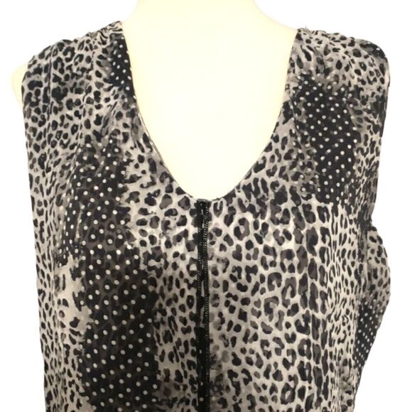 Adele May Top Large Blouse Sleeveless Animal Print Flowy Sheer Mixed Media Tunic - Picture 7 of 16